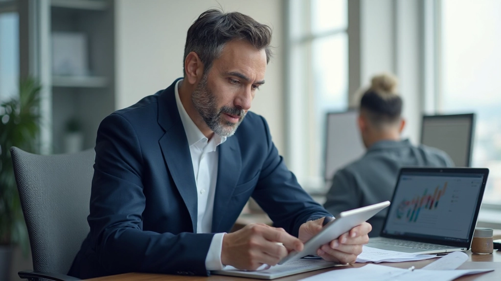 Успешный предприниматель анализирует финансовые показатели компании